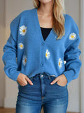 Daisy Button Up V-Neck Cardigan - Trendsi - Flyclothing LLC