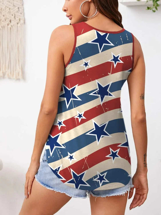 Striped and Star V-Neck Tank - Trendsi - Flyclothing LLC