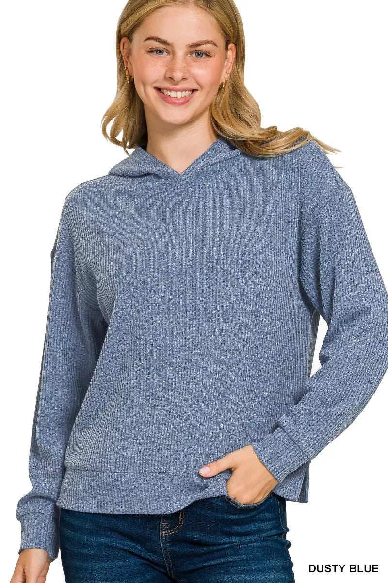 Zenana Ribbed Long Sleeve Hoodie - Trendsi - Flyclothing LLC