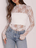 Lace Mock Neck Long Sleeve Top - Trendsi - Flyclothing LLC