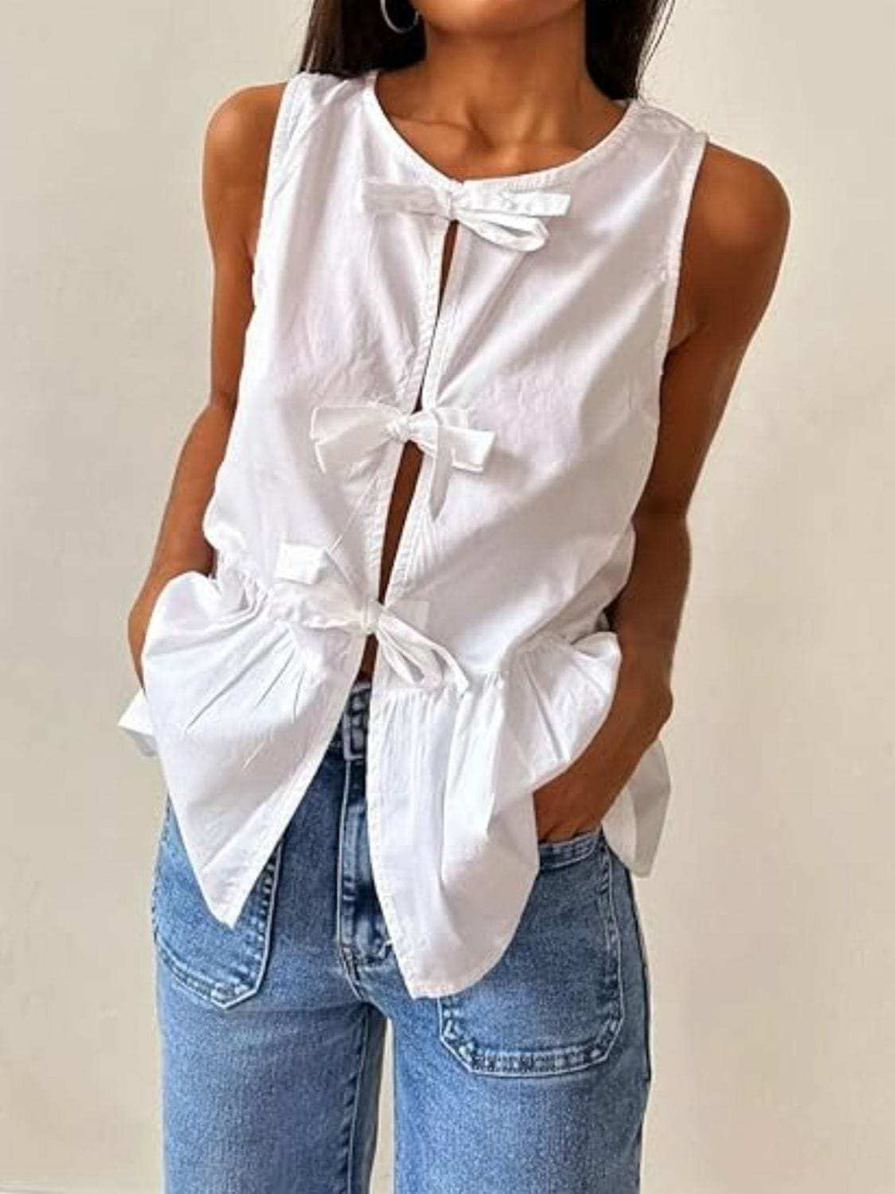 Tied Striped Round Neck Tank - Trendsi - Flyclothing LLC