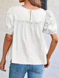 Round Neck Puff Sleeve Tiered Blouse - Trendsi - Flyclothing LLC
