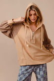 BiBi Half Zip French Terry Hoodie with Kint Sleeves - Trendsi - Flyclothing LLC