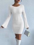 Backless Round Neck Long Sleeve Sweater Dress - Trendsi - Flyclothing LLC