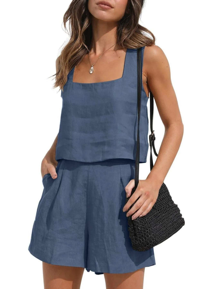Square Neck Tank and Shorts Set - Trendsi - Flyclothing LLC