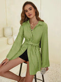 Collared Neck Long Sleeve Mini Shirt Dress - Trendsi - Flyclothing LLC