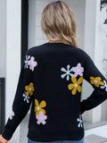 Flower Round Neck Dropped Shoulder Sweater - Trendsi - Flyclothing LLC