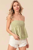 BiBi Fringed Hem Smocked Cami - Trendsi - Flyclothing LLC