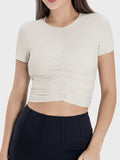 Ruched Round Neck Short Sleeve Active T-Shirt - Trendsi - Flyclothing LLC
