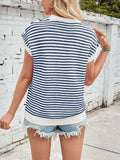 Lovelet Striped Round Neck Cap Sleeve Sweater - Trendsi - Flyclothing LLC