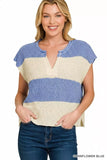 Zenana Split Neck Sleeveless Stripe Sweater - Trendsi - Flyclothing LLC