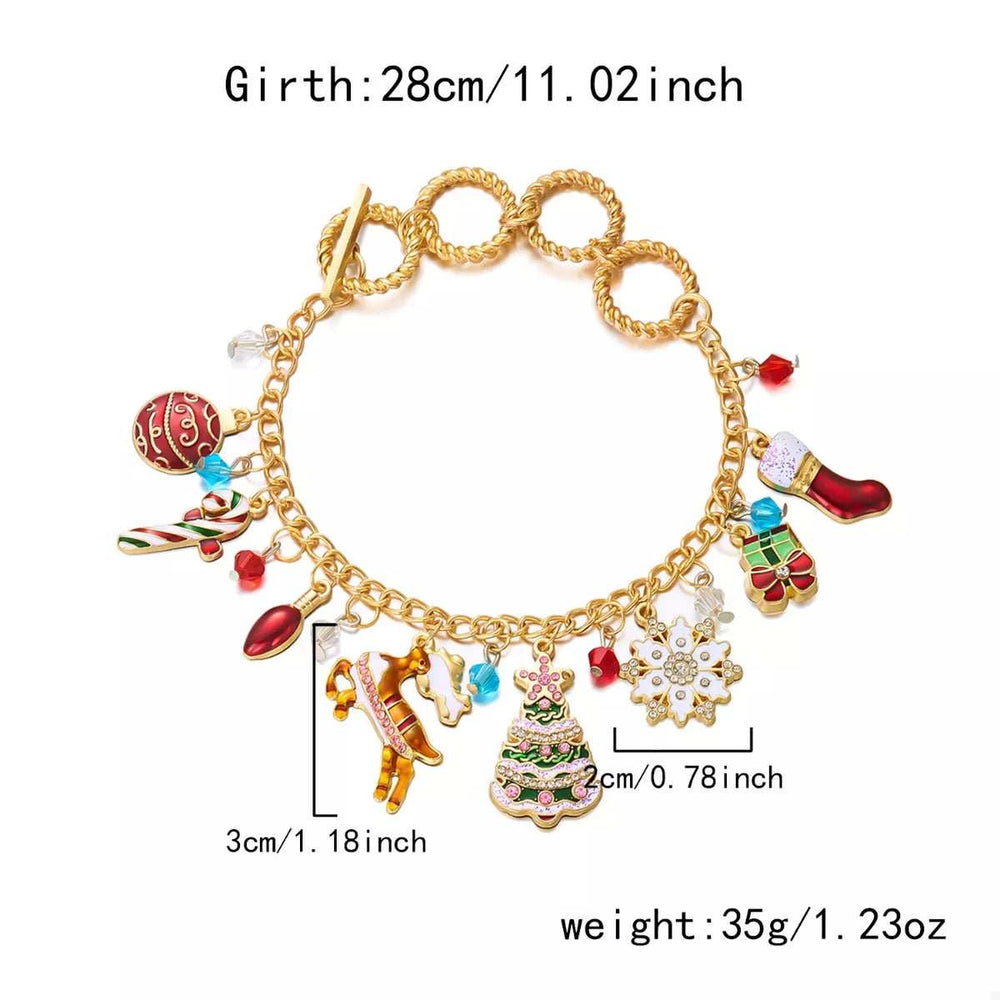 18K Gold-Plated Christmas Charm Bracelet - Trendsi - Flyclothing LLC