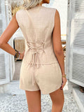 Devine Button Down Sleeveless Top and Shorts Set - Trendsi - Flyclothing LLC