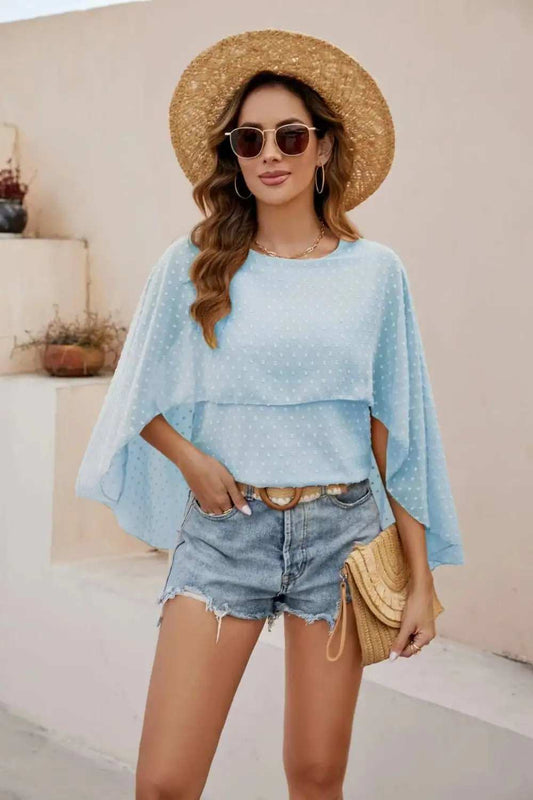 Swiss Dot Round Neck Blouse - Trendsi - Flyclothing LLC