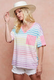 BiBi Rainbow Stripe Printed Triblend Knit Top - Trendsi - Flyclothing LLC