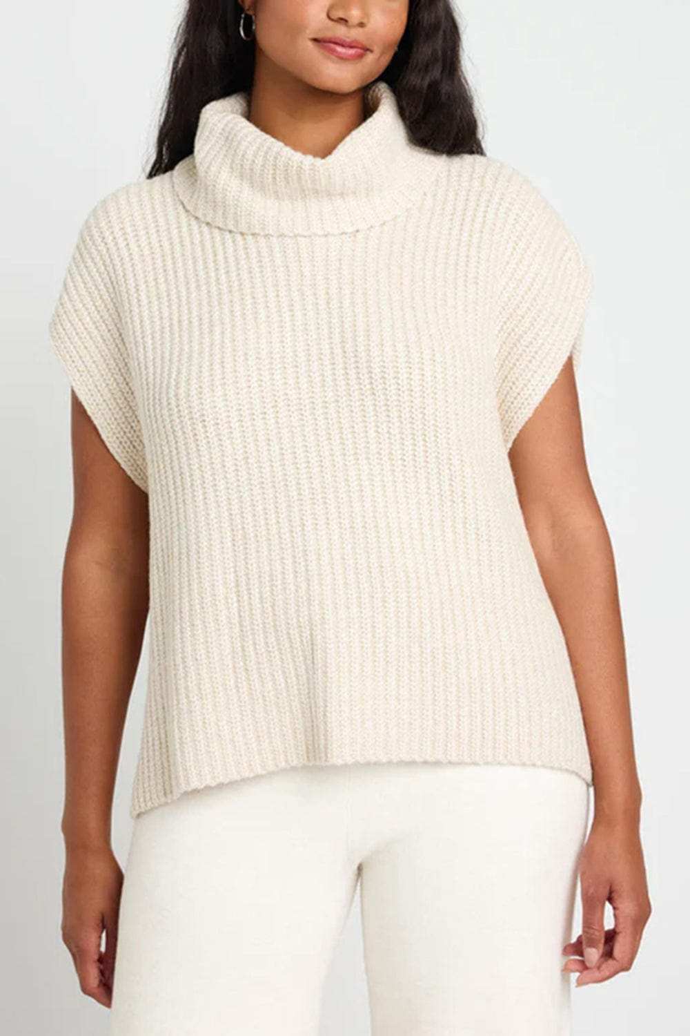 Slit Turtleneck Cap Sleeve Sweater - Trendsi - Flyclothing LLC