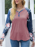V-Neck Floral Long Sleeve T-Shirt - Trendsi - Flyclothing LLC