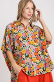 Umgee Full Size Flower Print Boxy Cut Button Down Shirt Plus Size - Trendsi - Flyclothing LLC