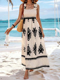 Smocked Printed Wide Strap Maxi Dress - Trendsi - Flyclothing LLC