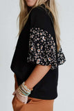 Contrast Floral Puff Sleeve Oversized Top - Trendsi - Flyclothing LLC