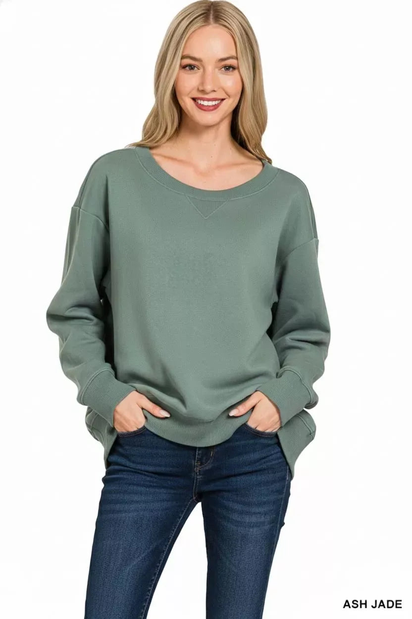 Zenana Fleece Boat Neck Sweatshirt - Trendsi - Flyclothing LLC