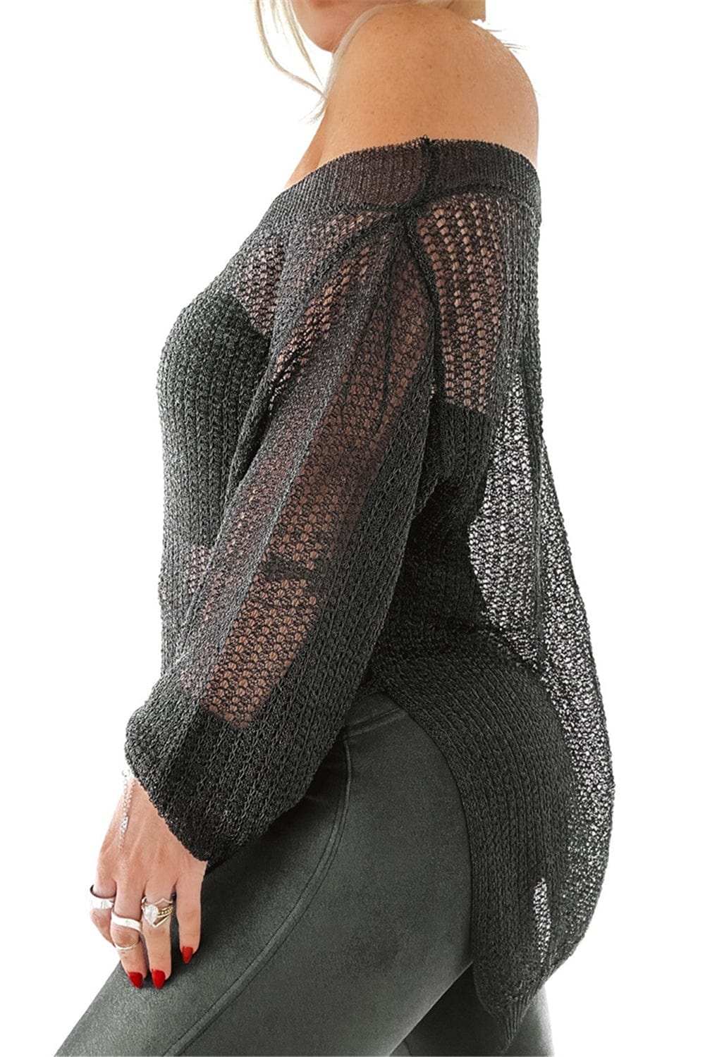 Side Slit Long Sleeve Knit Cover Up - Trendsi - Flyclothing LLC