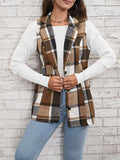 Plaid Button Down Vest Coat - Trendsi - Flyclothing LLC