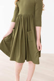 Olive 3/4 Sleeve Pocket Twirl Dress - Mila & Rose ® - Flyclothing LLC