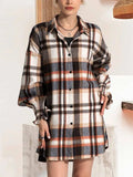 Button Up Plaid Long Sleeve Shirt Dress - Trendsi - Flyclothing LLC