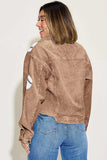 Baseball Sequin Dropped Shoulder Raw Hem Jacket - Trendsi - Flyclothing LLC