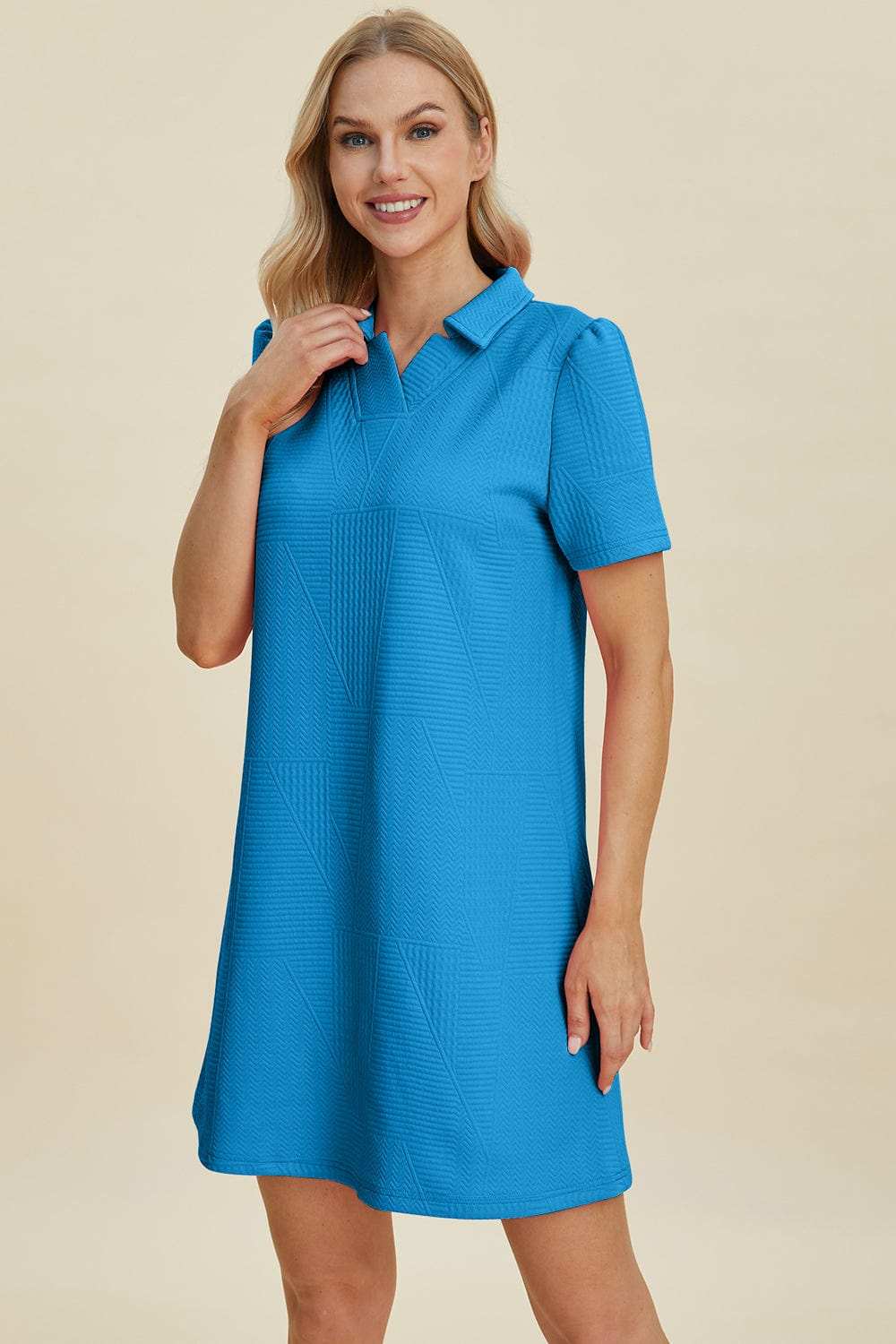 Double Take Full Size Texture Short Sleeve Dress - Trendsi - Flyclothing LLC
