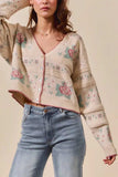SO ME Floral Pattern Long Sleeve Button Sweater Cardigan - Trendsi - Flyclothing LLC