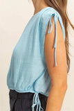 HYFVE Bubble Hem Side Tie Detail Round Neck Sleeveless Blouse - Trendsi - Flyclothing LLC
