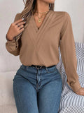 V-Neck Long Sleeve Blouse - Trendsi - Flyclothing LLC