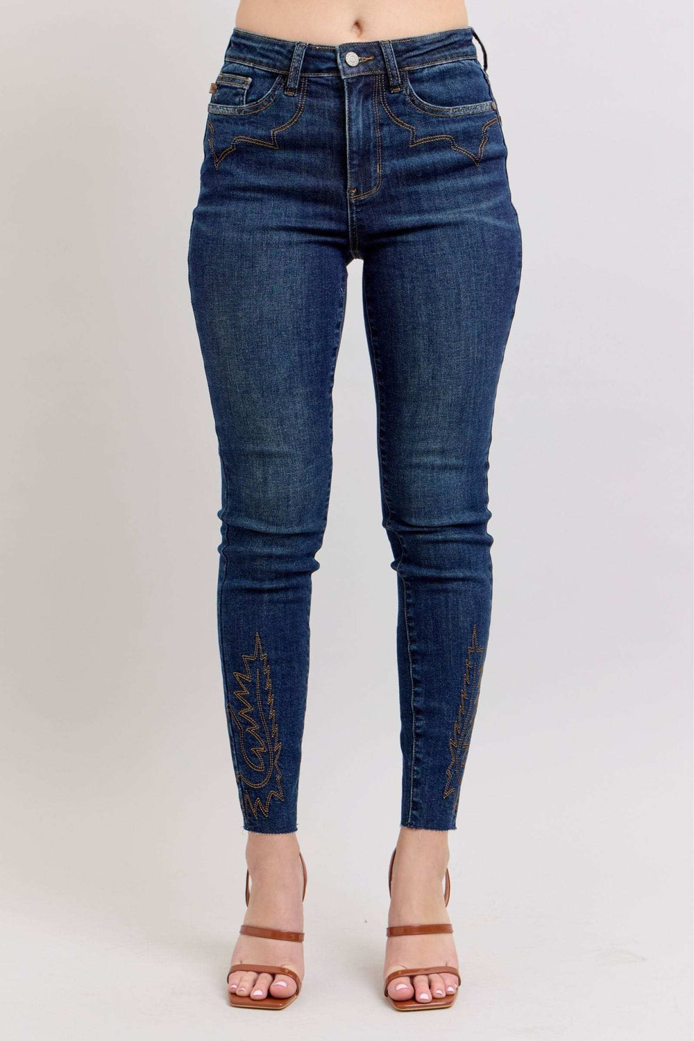 Judy Blue Full Size Embroidered High Rise Skinny Jeans Plus Size - Trendsi - Flyclothing LLC