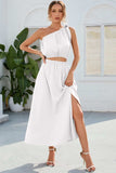 Ruched One Shoulder Top and Slit Skirt Set - Trendsi - Flyclothing LLC