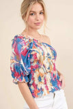 And The Why Allover Floral Print Smocked One Shoulder Blouse - Trendsi - Flyclothing LLC