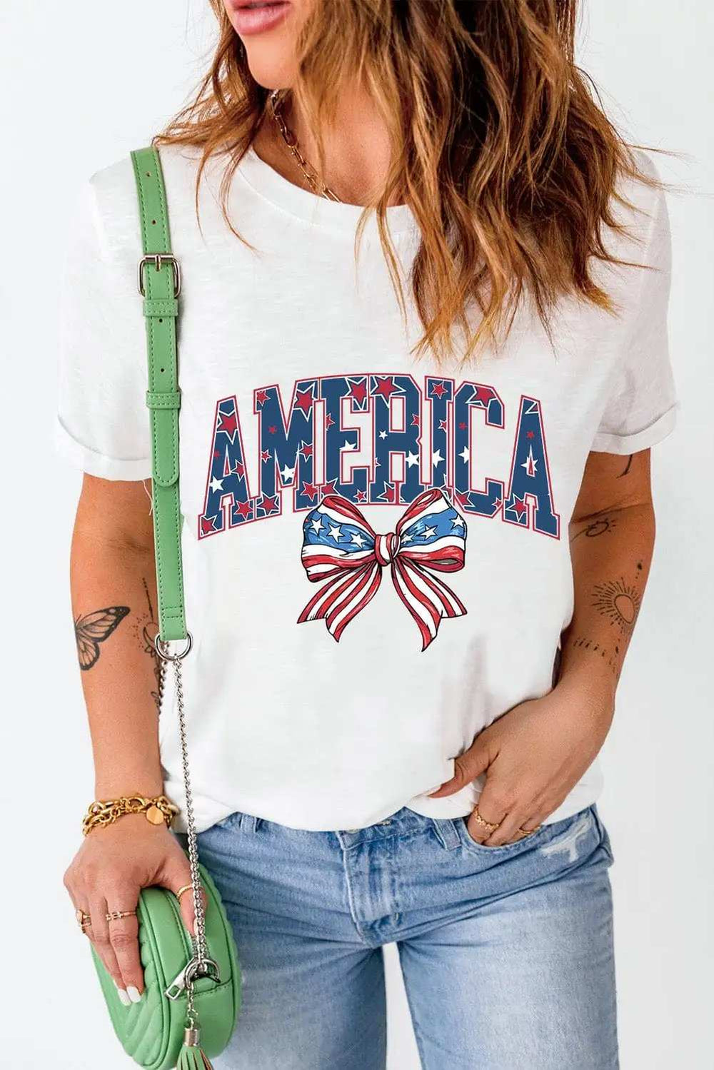 AMERICA Round Neck Short Sleeve T-Shirt - Trendsi - Flyclothing LLC