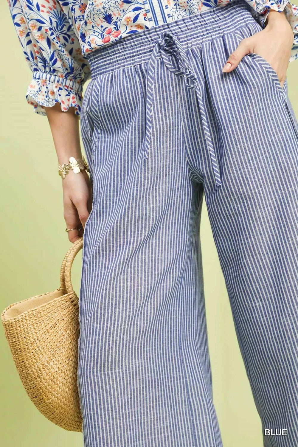Umgee Linen Blend Striped Wide Leg Pants - Trendsi - Flyclothing LLC