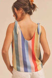 Aemi + Co Contrast Striped Scoop Neck Tie Shoulder Tank - Trendsi - Flyclothing LLC