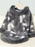 Furry Contrast Three-Quarter Poncho - Trendsi - Flyclothing LLC
