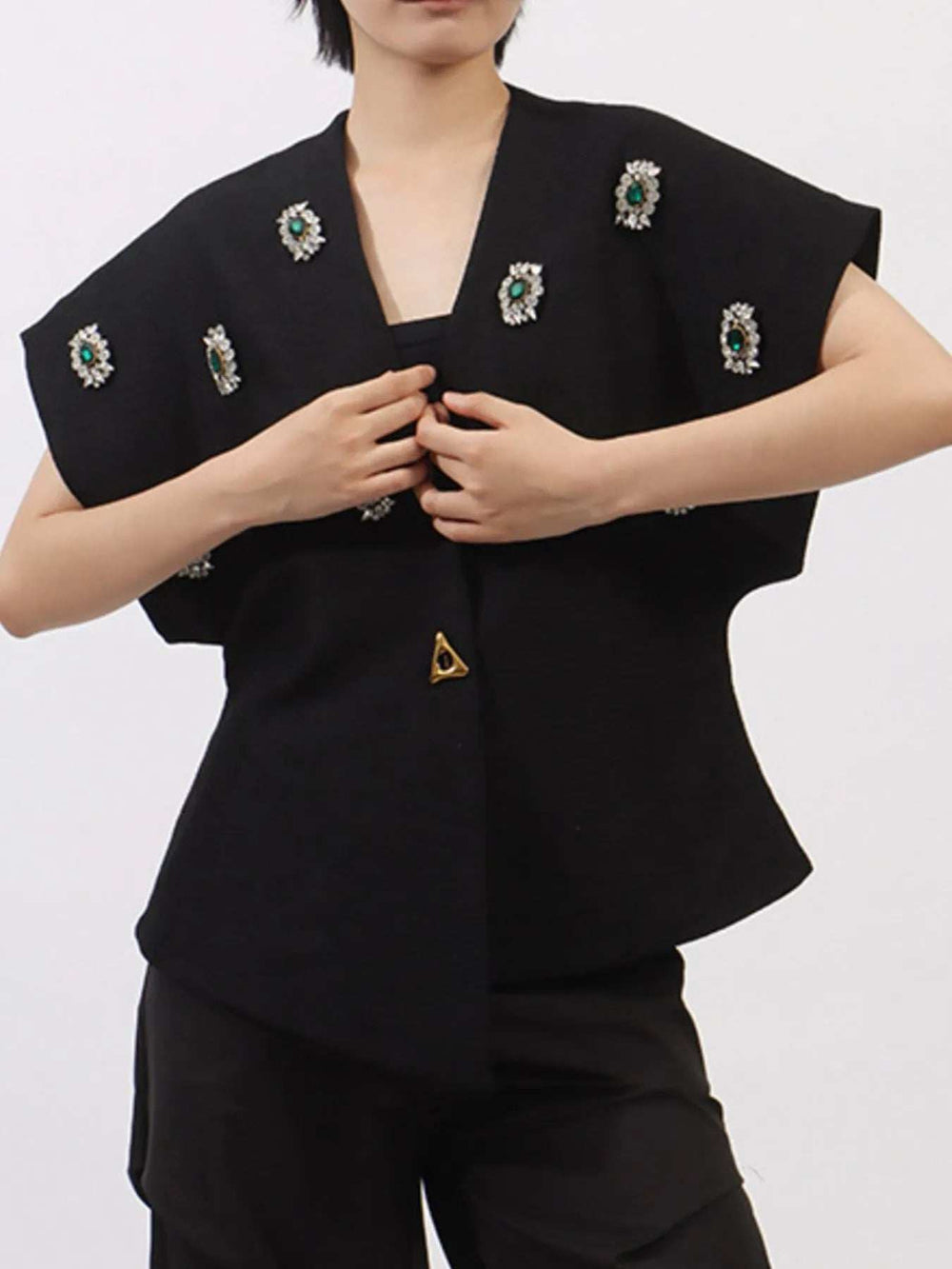 Plus Size Rhinestone Relaxed Fit Vest Coat - Trendsi - Flyclothing LLC