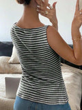 Button Down Striped Tank - Trendsi - Flyclothing LLC