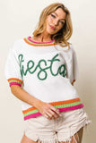 BiBi FIESTA Metallic Letter Short Puff Sleeve Sweater - Trendsi - Flyclothing LLC
