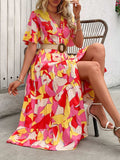 Printed V-Neck Flutter Sleeve Midi Dress - Trendsi - Flyclothing LLC