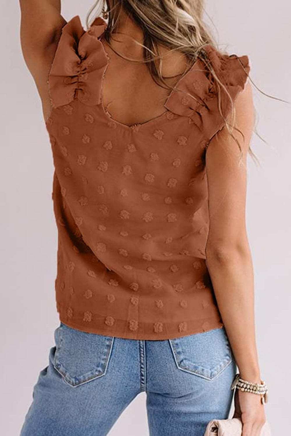 Full Size Swiss Dot V-Neck Tank - Trendsi - Flyclothing LLC