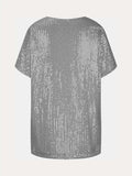 Full Size Sequin V-Neck Short Sleeve Top - Trendsi - Flyclothing LLC