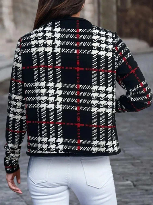 Plaid Open Front Long Sleeve Jacket - Trendsi - Flyclothing LLC