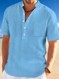 Men's Full Size Half Button Short Sleeve Polo Plus Size - Trendsi - Flyclothing LLC