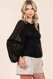 Mittoshop Mixed Media Textured Knit Chiffon Long Sleeve Top - Trendsi - Flyclothing LLC